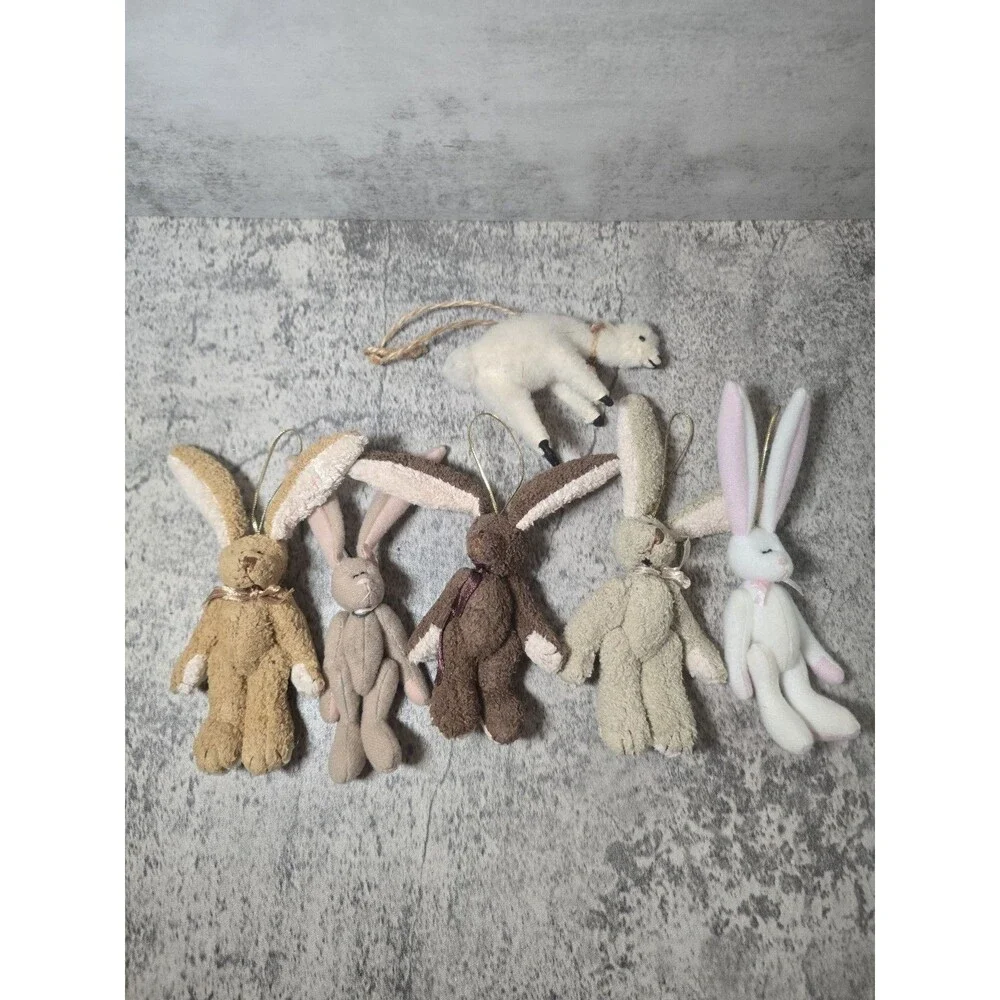 Lot of 5 Vintage Miniature Jointed Rabbit Bunny Teddy Bear 3.5